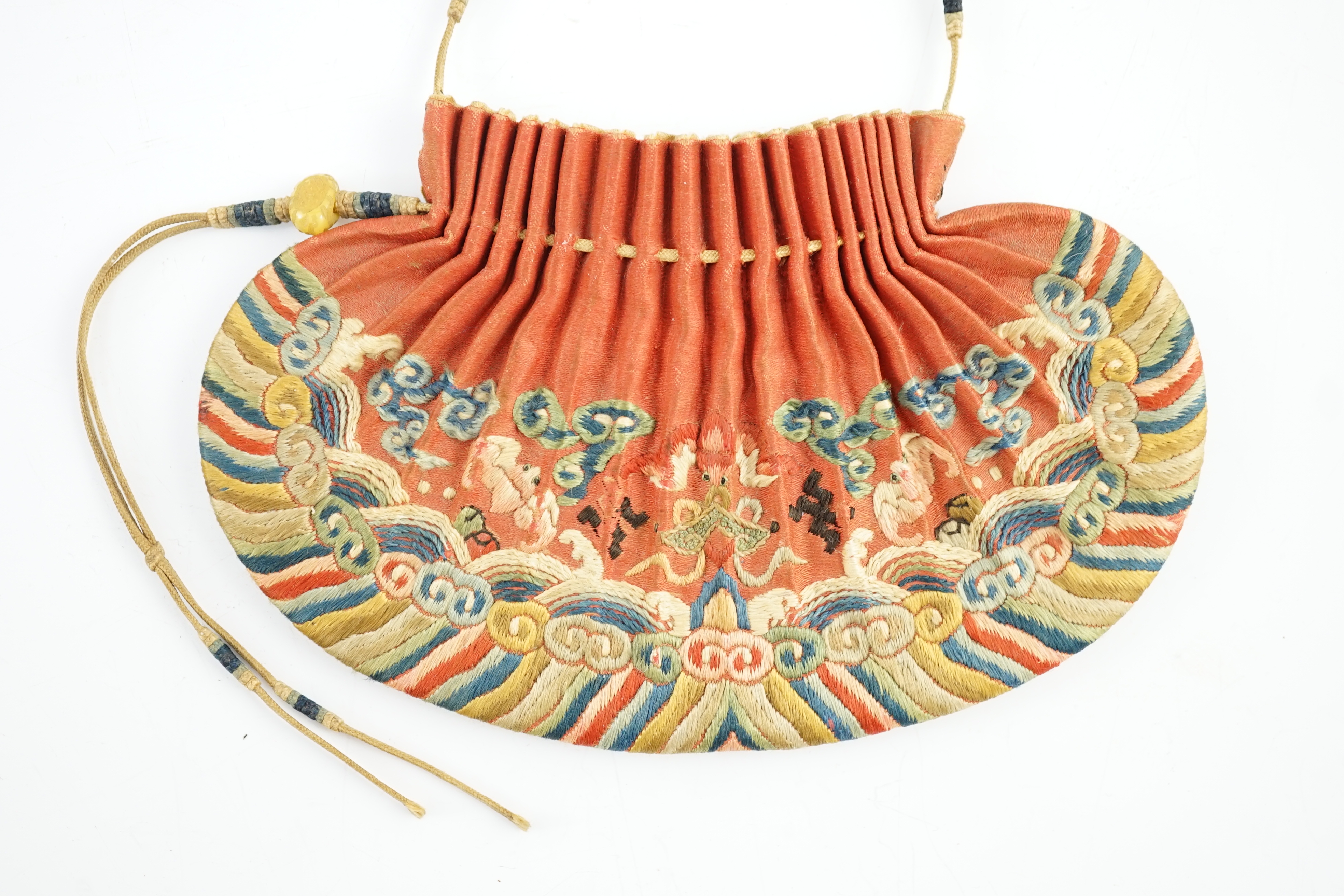 A historically important Chinese Imperial embroidered silk purse, hebao, Qianlong period, c.1793